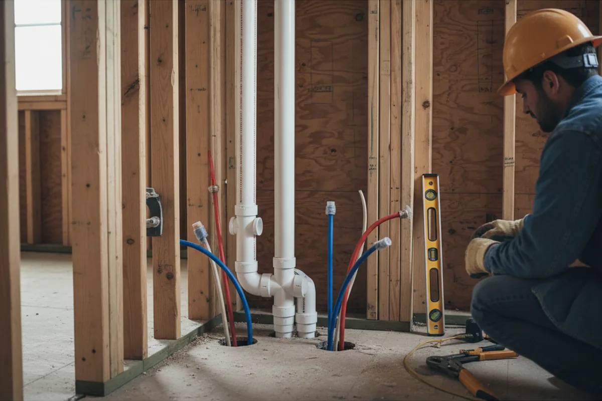 Drain and supply rough-in during Leak Detection in Pine Brook